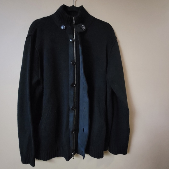 Men's Knit Cardigan Zipper & button closure Merino Wool Cashmere & Suede XLARGE - Picture 2 of 9